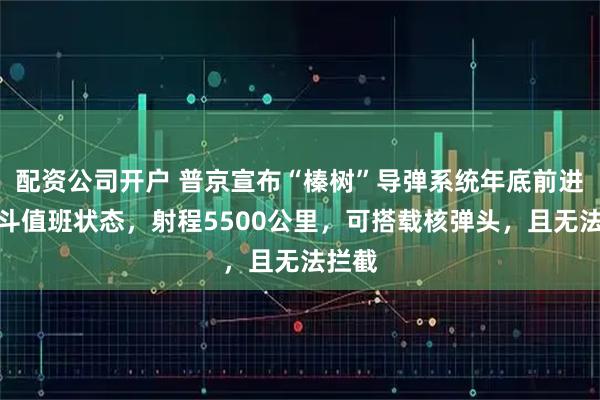 配资公司开户 普京宣布“榛树”导弹系统年底前进入战斗值班状态，射程5500公里，可搭载核弹头，且无法拦截